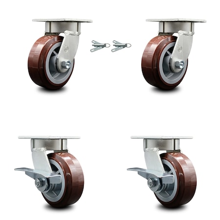 Service Caster 5 Inch Kingpinless Poly on Polyolefin Wheel Caster Swivel Locks 2 Brakes, 2PK SCC-KP30S520-PPUR-BSL-2-SLB-2
